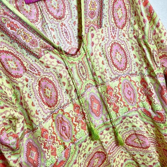 Robert Graham Tunic Blouse Top Womens L Multicolor Long Sleeve Tasseled Prints - Picture 2 of 10